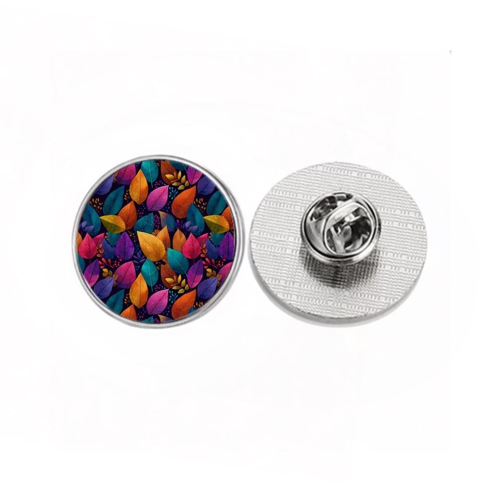 4 Piece Gift Set - Mirror, Magnet, Keyring & Pin Badge - Colourful Leaves