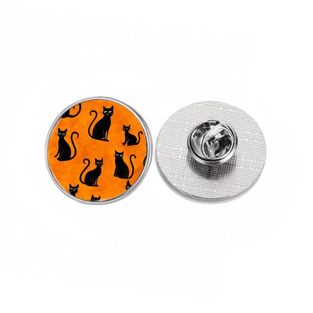 4 Piece Gift Set - Mirror, Magnet, Keyring & Pin Badge - Black and Orange Cats