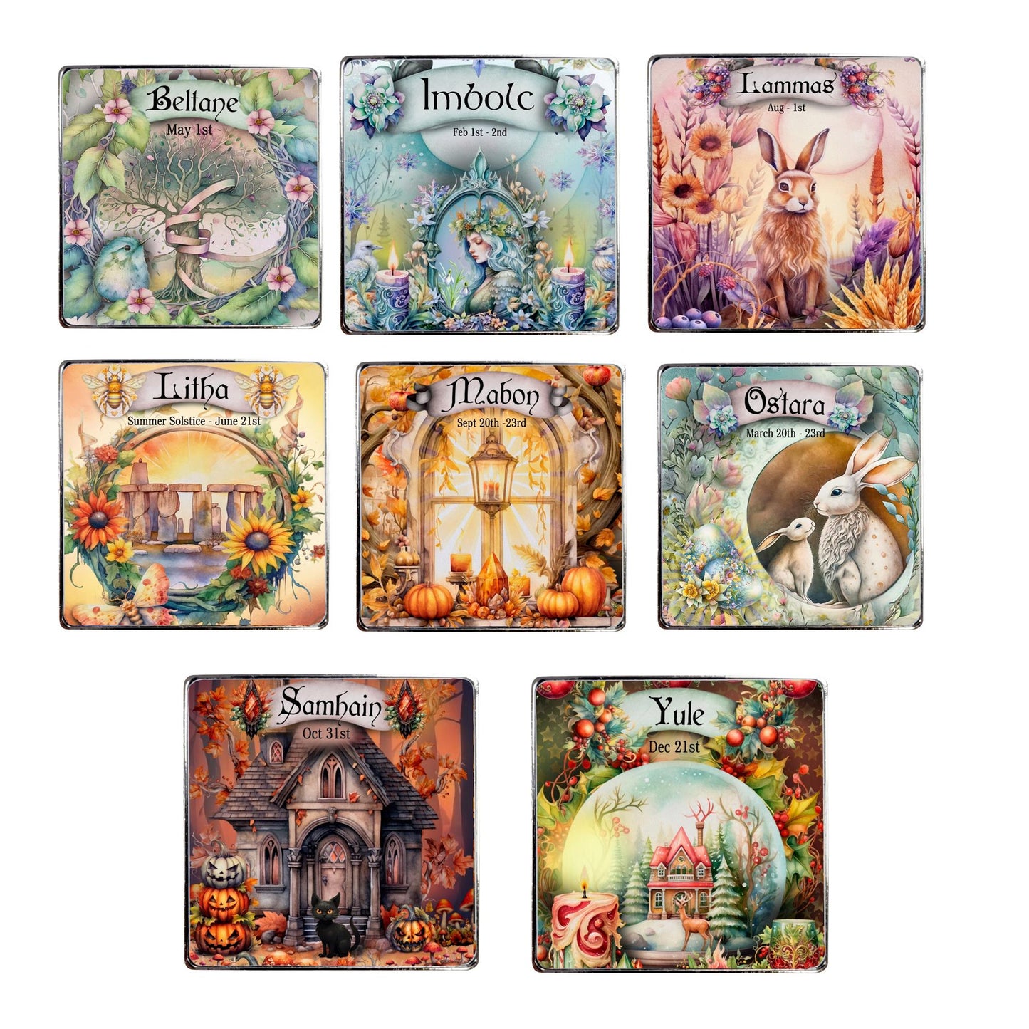 Fridge Magnets - Litha, Inbolc, Lammas, Ostara, Mabon, Samhain, Yule, Beltane.