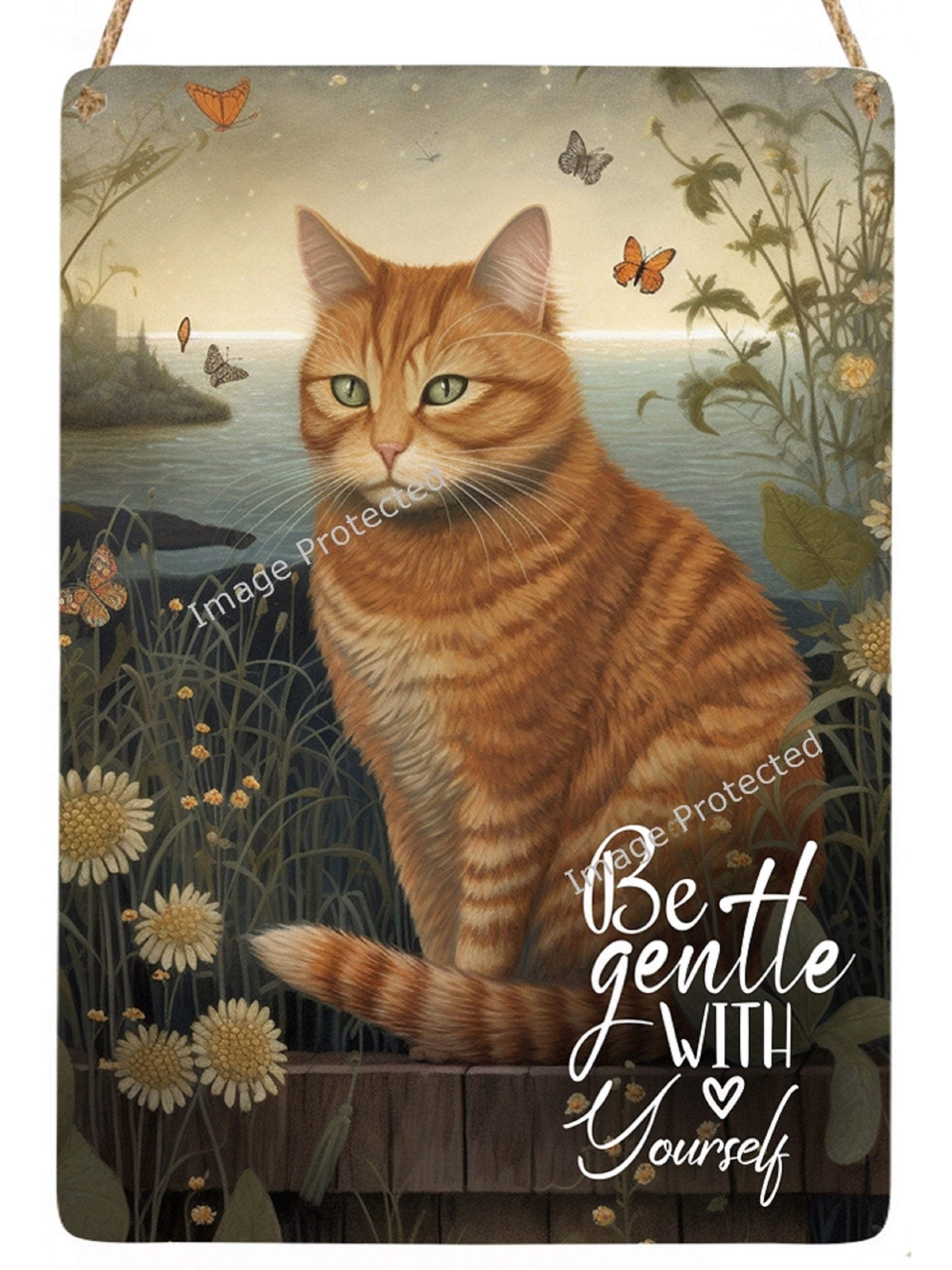 Handmade Ginger Cat Metal Sign: Motivational Art (20cm x 15cm)