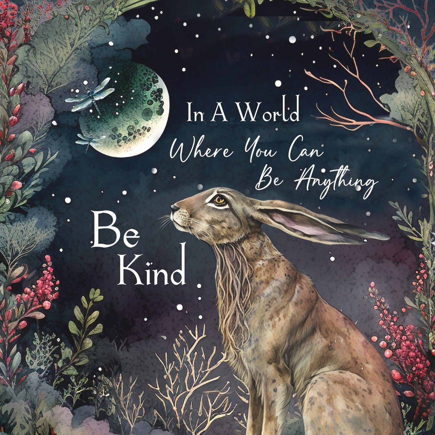 Hanging Metal Sign - Mystic Hare - Motivational Quote, Be Kind