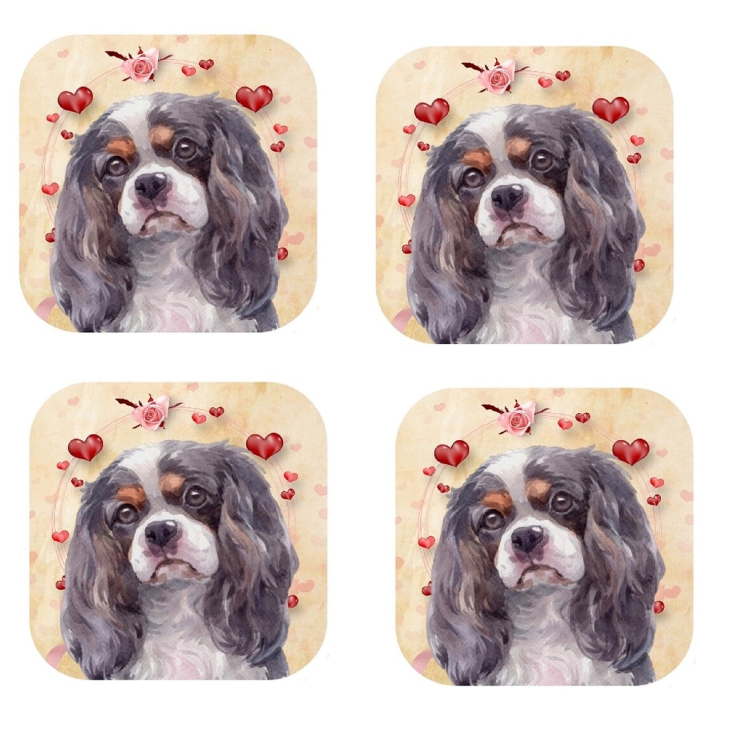 Cavalier King Charles Spaniel Coasters: Handmade Cork-Backed Set of 4
