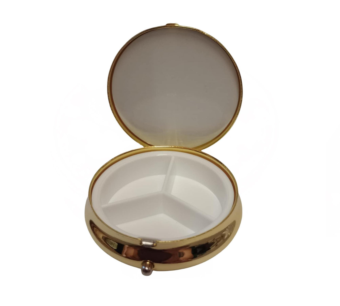 Handmade Cat Pill Box: Gold Metal Trinket Box with Pink Flowers