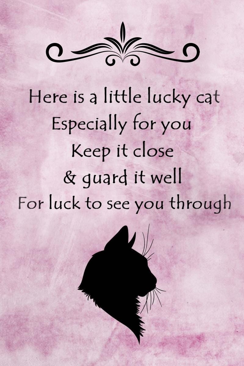 Brass Lucky Cat Charm - Rocky - With Tassel & Bag
