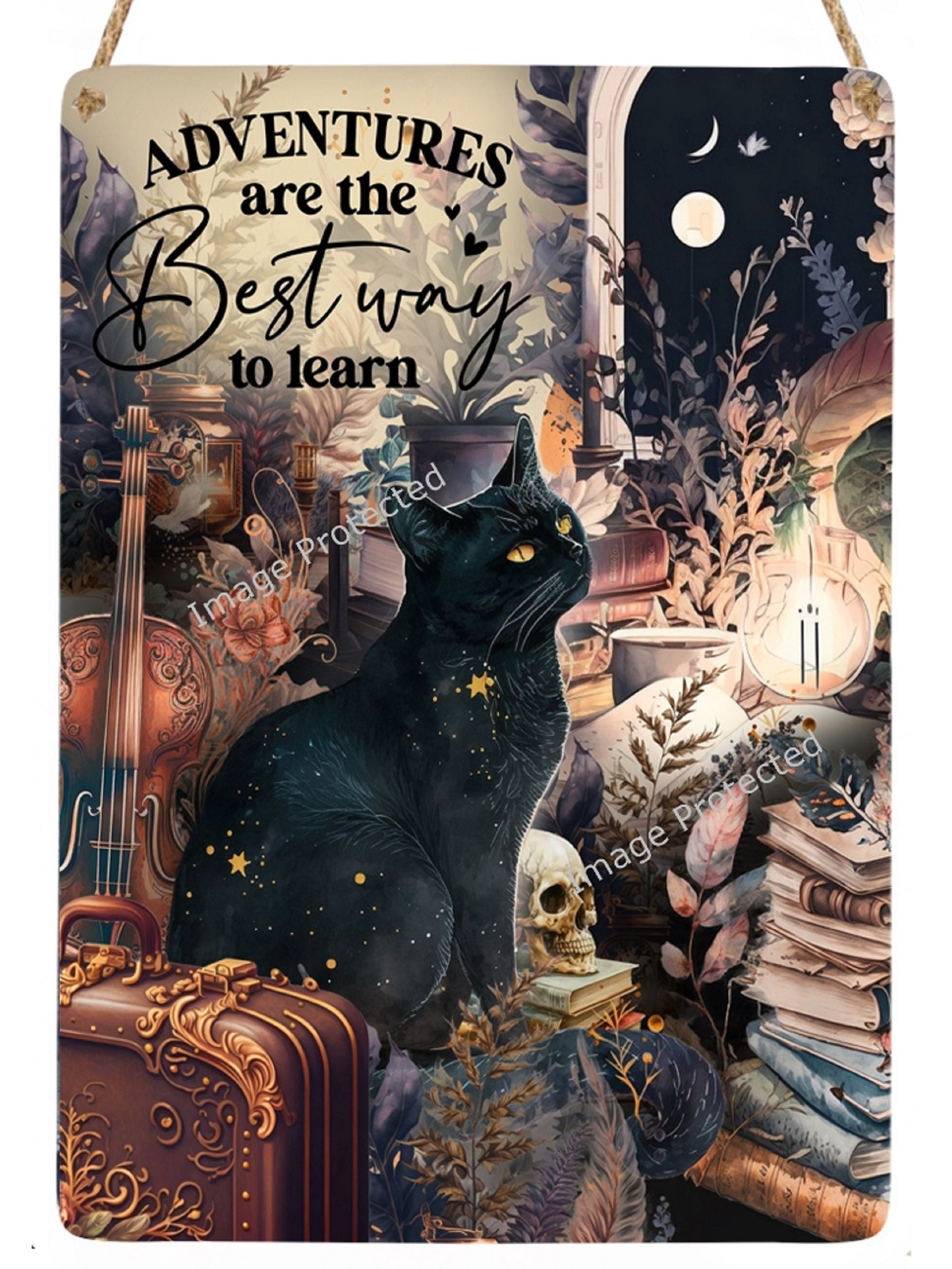 Black Cat Metal Sign: Vintage Style, Motivational Quote