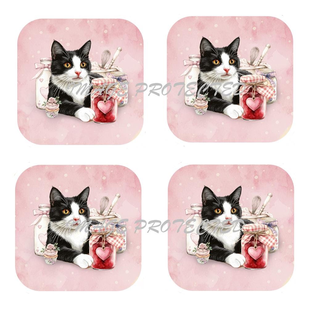Tuxedo Cat Coasters: Cork Backed, Set of 4