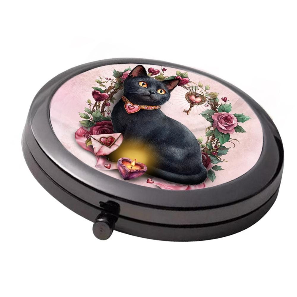 Black Cat Compact Mirror: Gothic Romance Pocket Mirror (7cm)