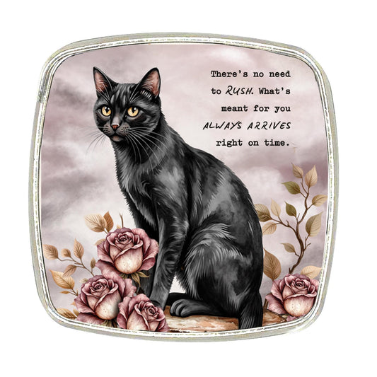 Black Cat Magnet: Chrome Finish, Motivational Quote