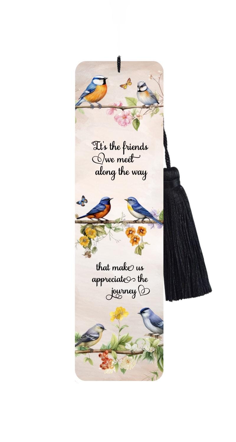 Large Metal Bookmark With Tassel - Little Birds - friendship Quote