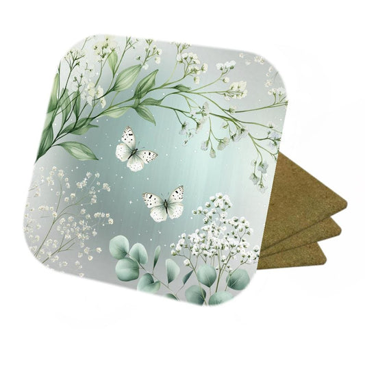 Set Of 4 - Babies Breath - Cork Backed Coasters