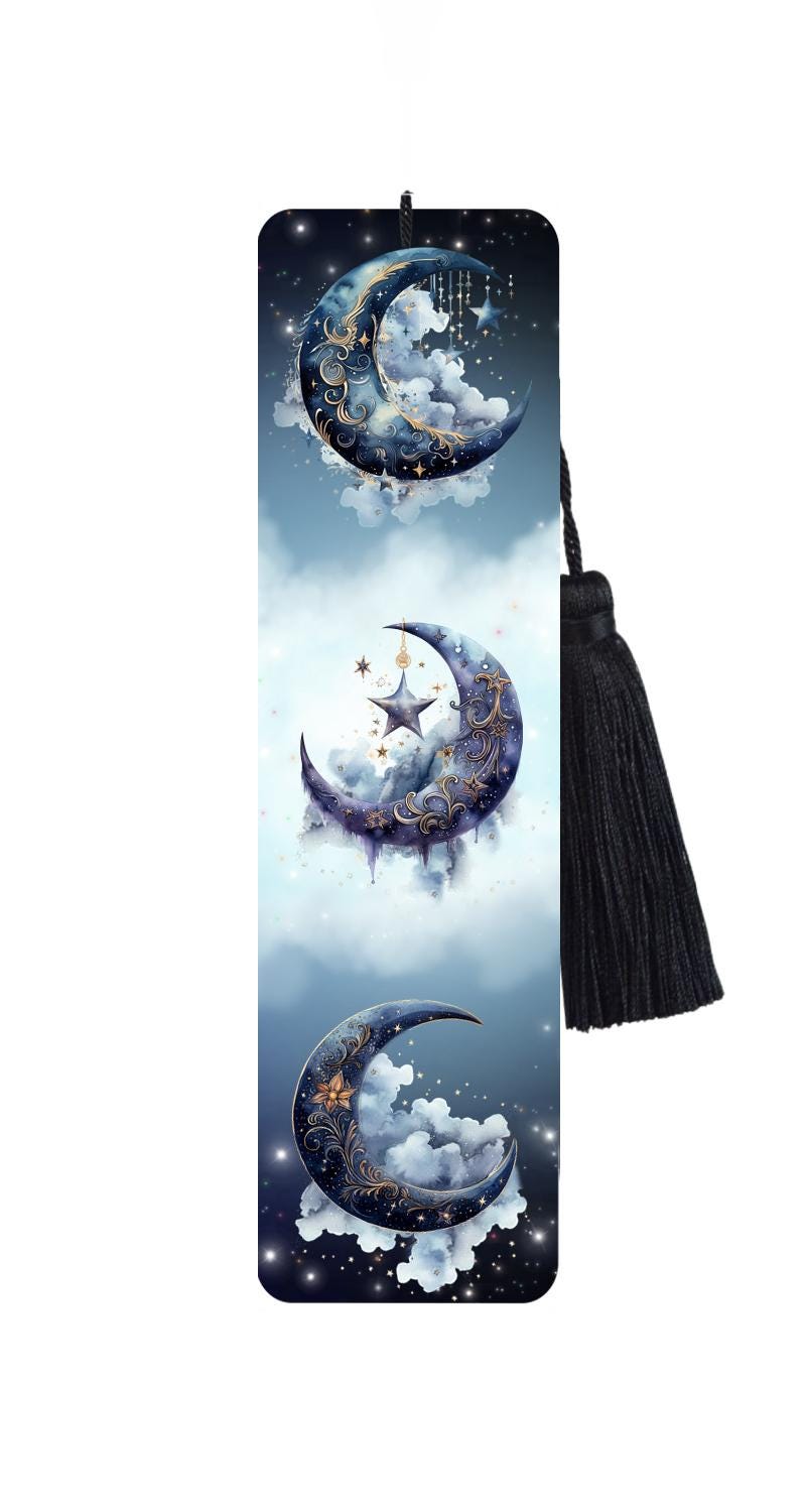 Large Metal Bookmark With Tassel - Blue Moon Bookmark