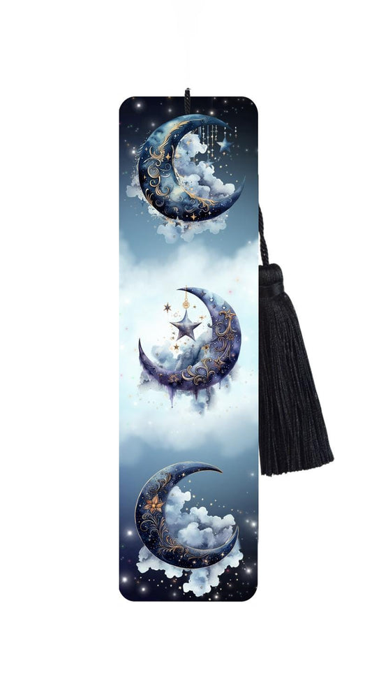 Large Metal Bookmark With Tassel - Blue Moon Bookmark