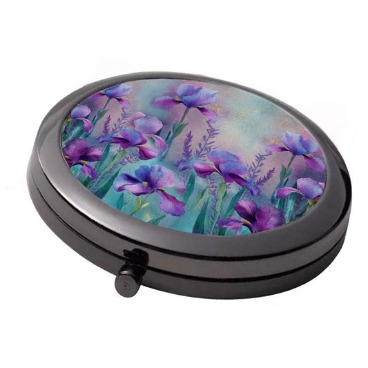 Floral Mirror - Smoke Black - Large Double Compact Mirror - Lilacs
