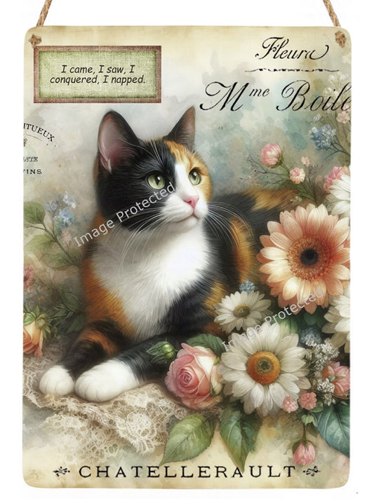 Cat Metal Sign - Funny - Vintage Calico Cat & Quote