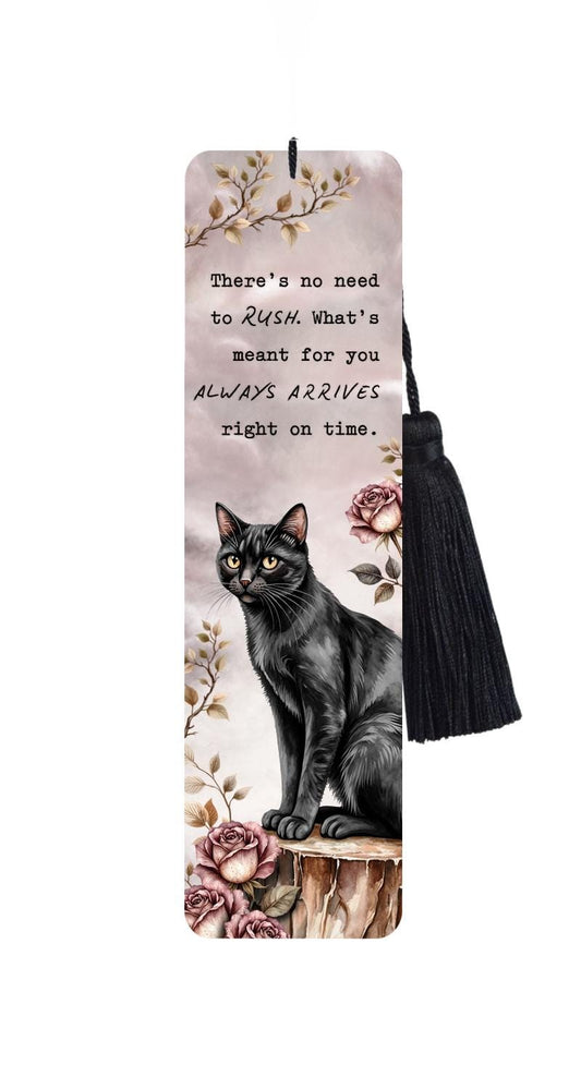 Black Cat & Roses Metal Bookmark With Tassel