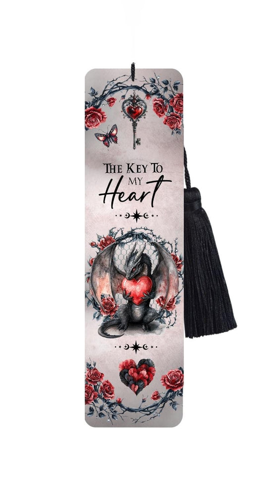 Large Metal Bookmark With Tassel - The Key To My Heart - Dragon Bookmark