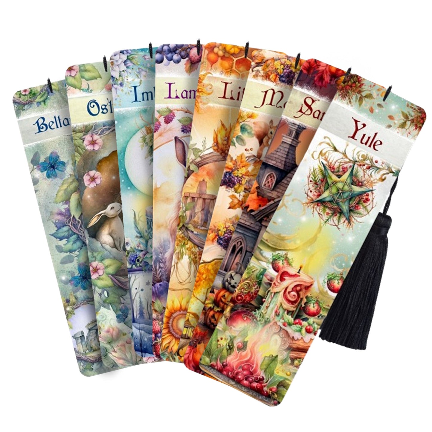 Large Metal Bookmark With Tassel - Sabbats - Litha, Mabon, Ostara, Samhain, Yule, Lammas, Beltane, Imbolc.