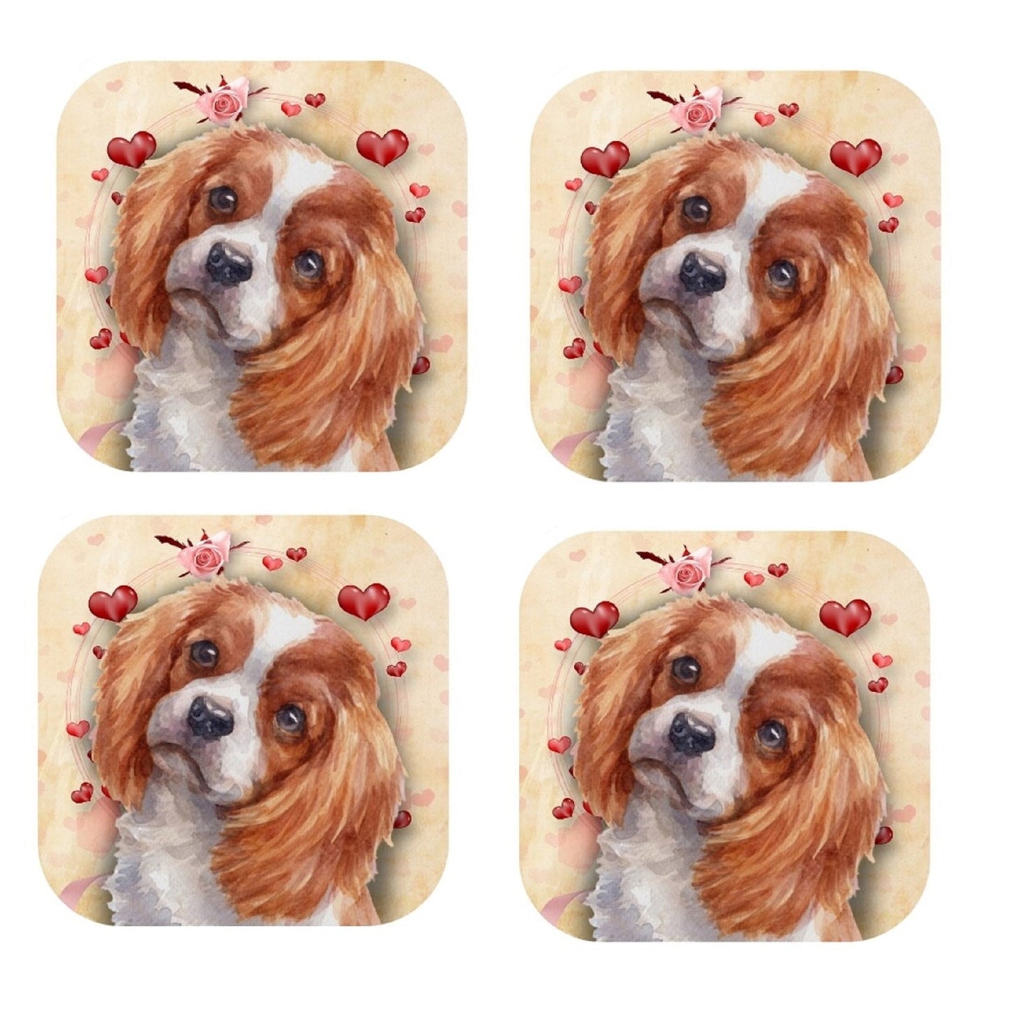 Cavalier King Charles Spaniel Coasters: Handmade Cork-Backed Set of 4