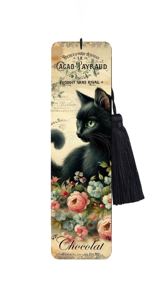 Large Metal Bookmark With Tassel - Vintage Cats - Vintage Black Cat