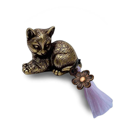 Brass Lucky Cat Charm with Tassel - Luna - Includes Bag & Card
