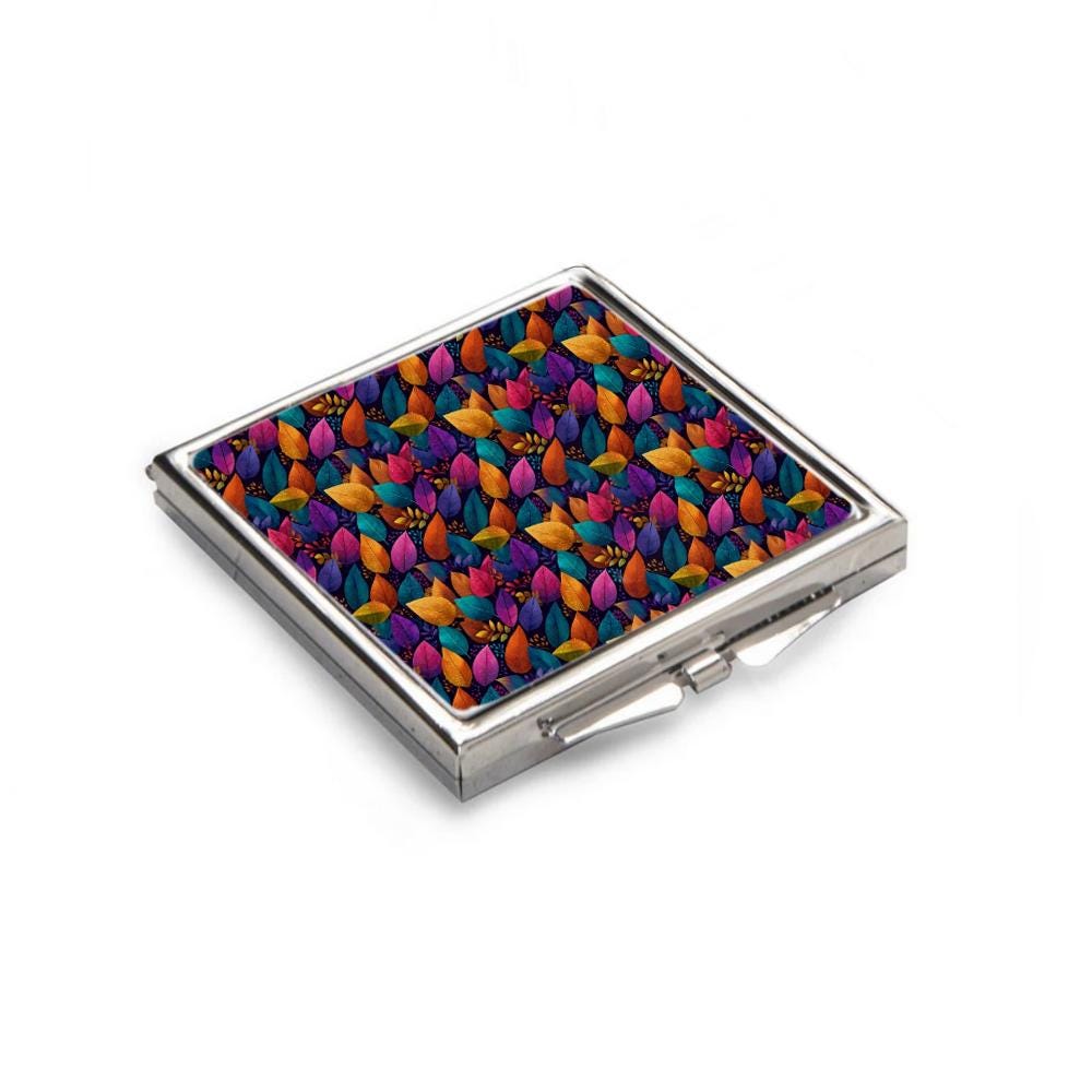 4 Piece Gift Set - Mirror, Magnet, Keyring & Pin Badge - Colourful Leaves
