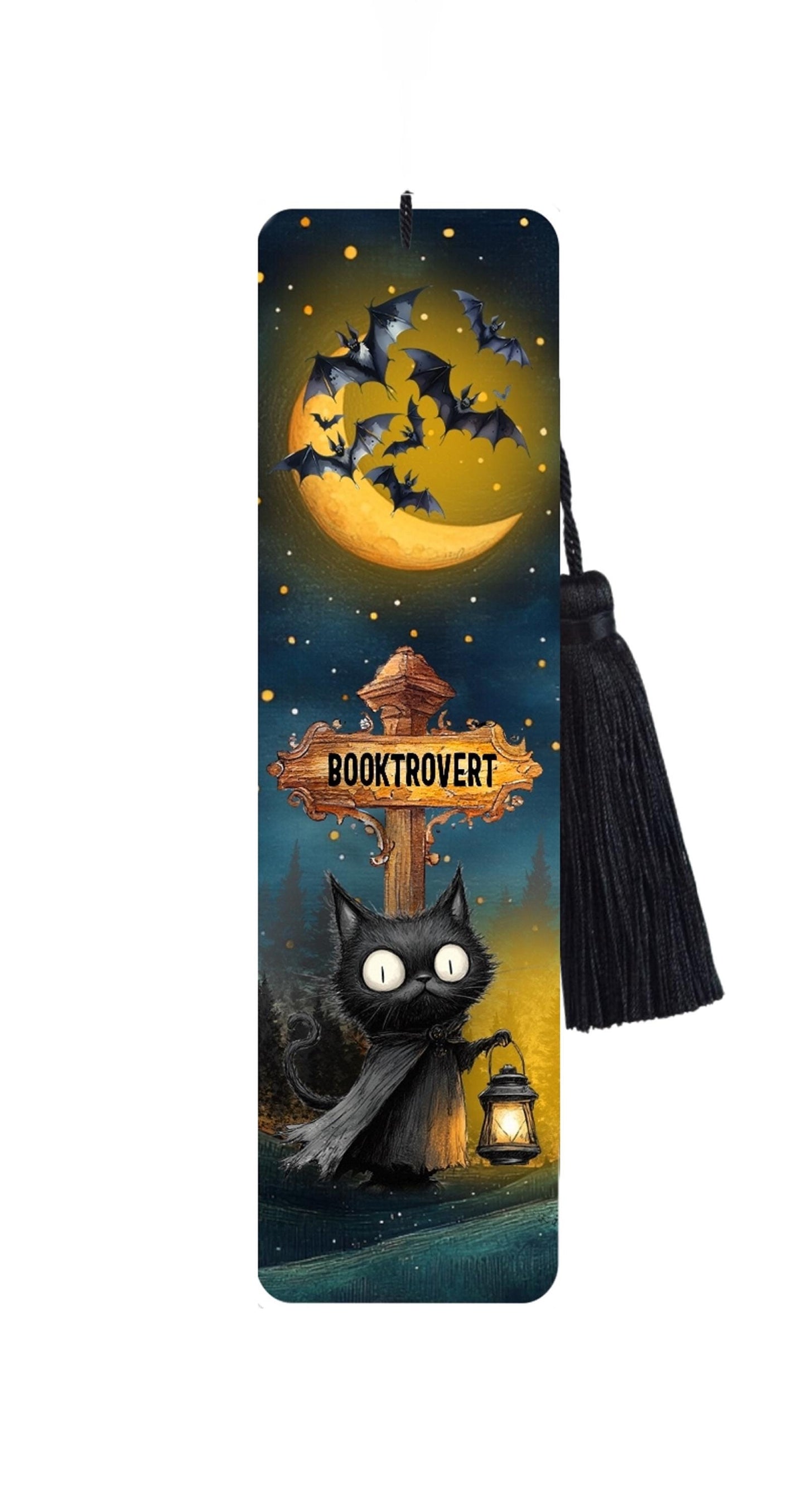 Large Metal Bookmark With Tassel - Black Cat Bookmark - Funny - Booktrovert