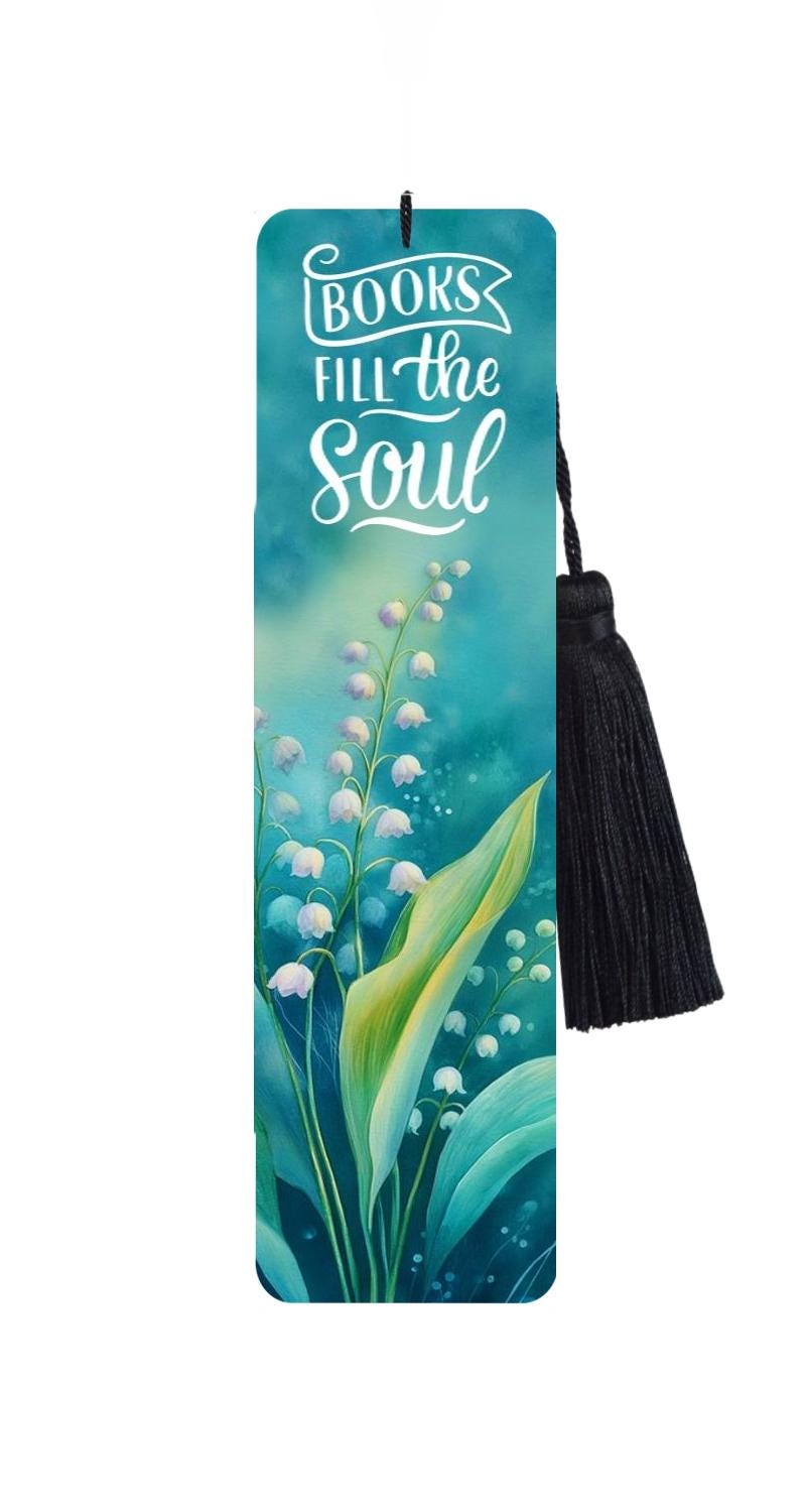 Floral Collection - Lily Of The Valley (Teals)  Metal Bookmark with Tassel: Funny Reader Gift