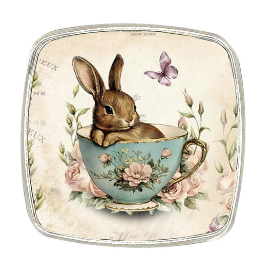 Chrome Finish Large Magnet - Rabbit Magnet - Vintage Style Tea Cup Bunny