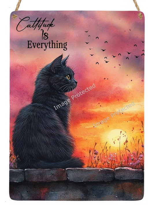 Black Cat Metal Sign - Cattitude Home Decor (20cm x 15cm)