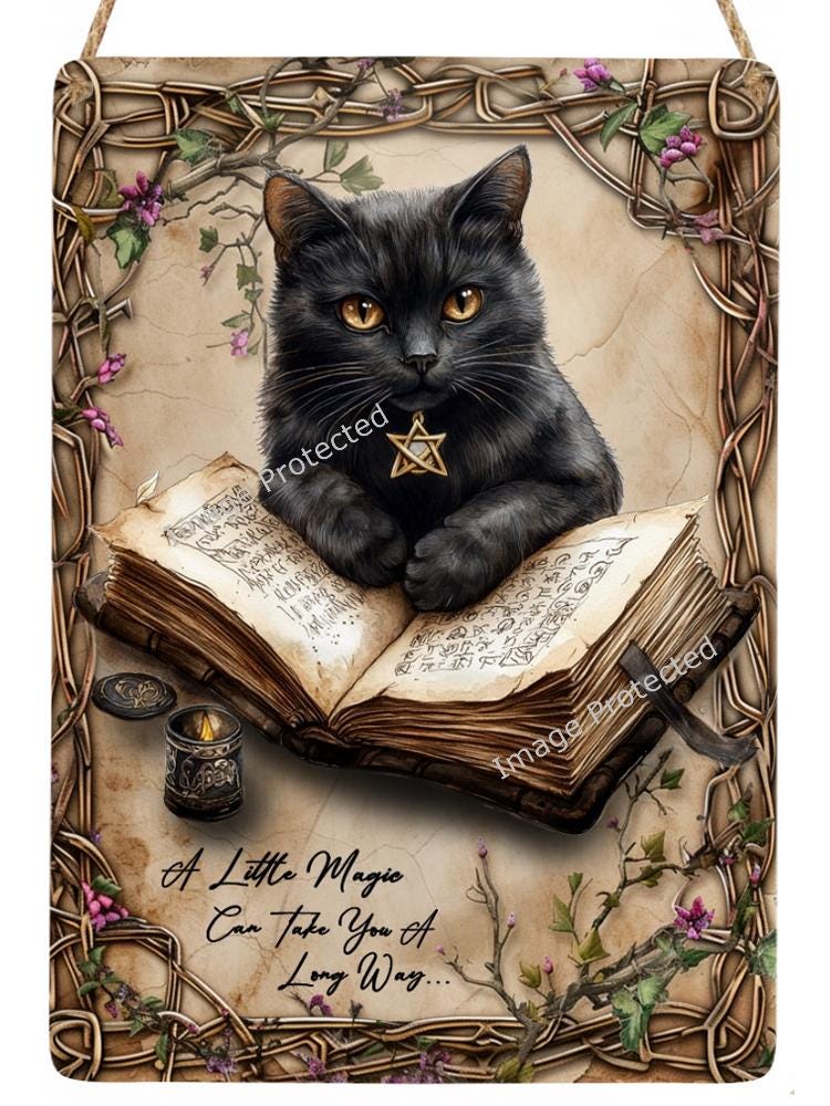 Black Cat Metal Sign: Handmade Magic Wall Decor (20cm x 15cm)