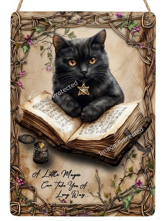 Black Cat Metal Sign: Handmade Magic Wall Decor (20cm x 15cm)