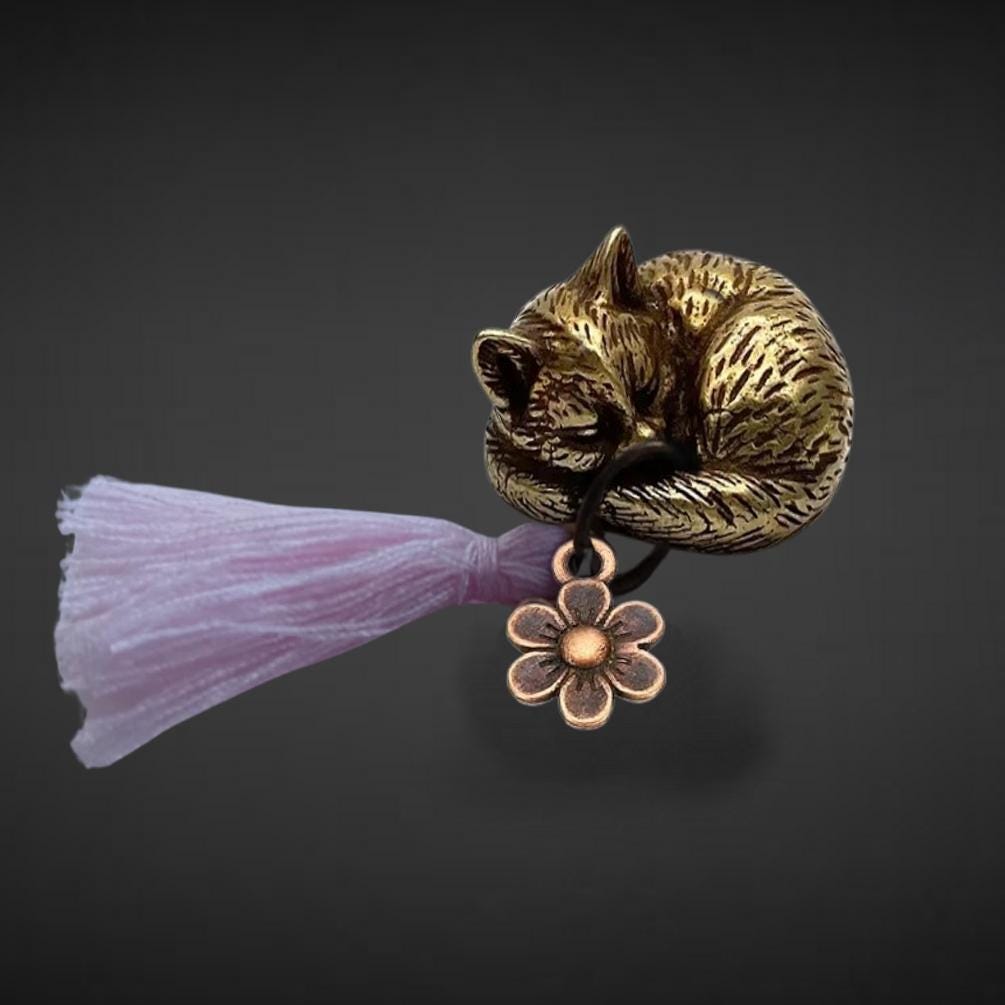 Brass Lucky Cat Charm: Dreamer with Tassel, Bag & Card