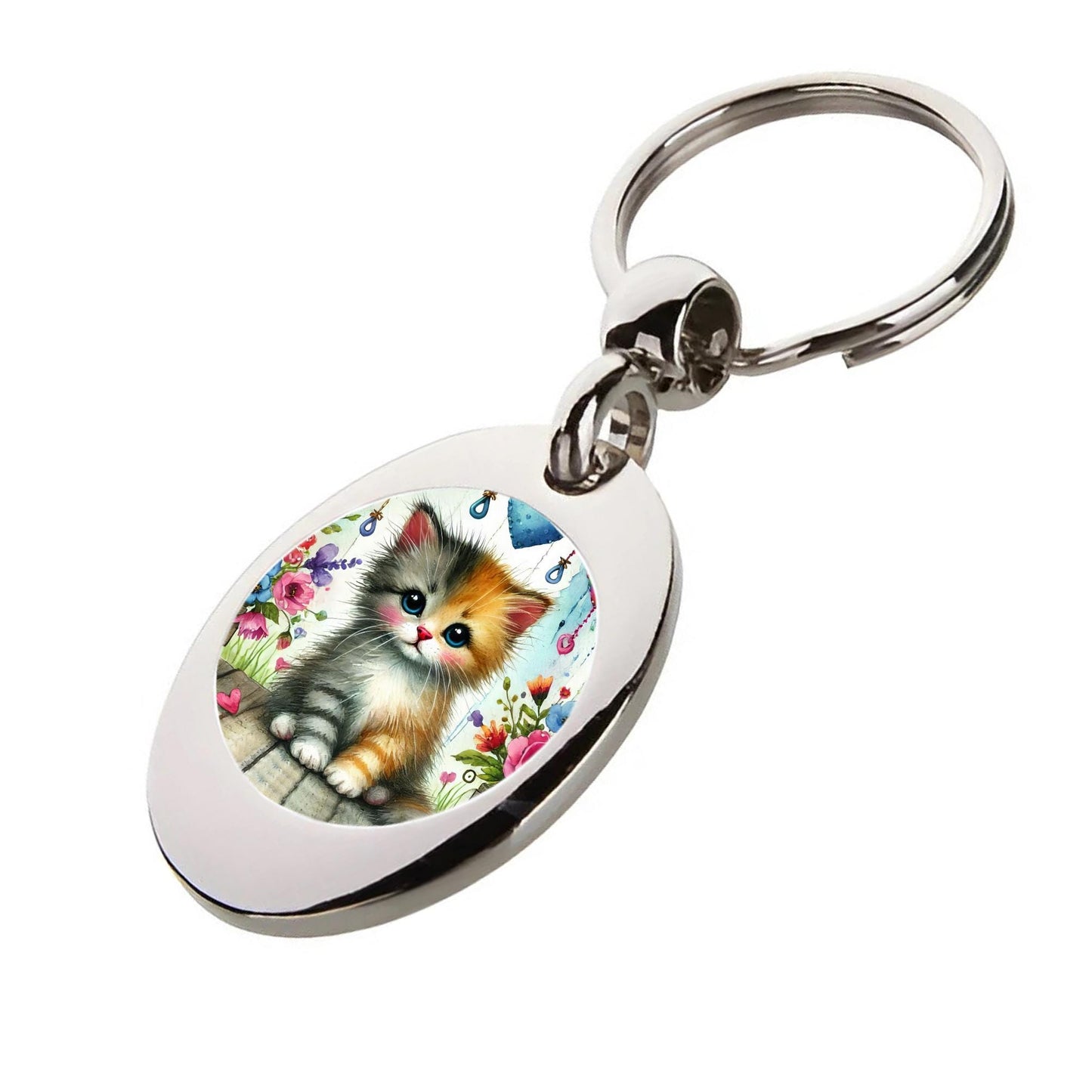 Trolly Keyring/Key Token - Cat Keyring - Tabby Kitten & Hearts