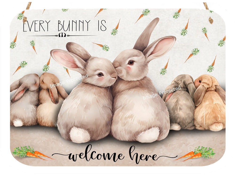 Handmade "Every Bunny Is Welcome" Metal Sign: Whimsical Rabbit Decor