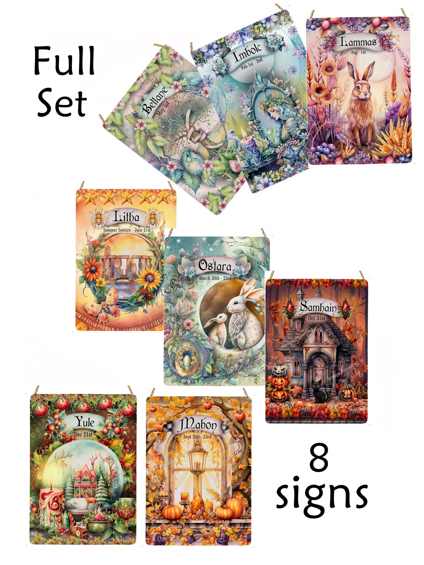 Hanging Metal Sabbat Signs - Litha, Inbolc, Lammas, Ostara, Mabon, Samhain, Yule, Beltane.