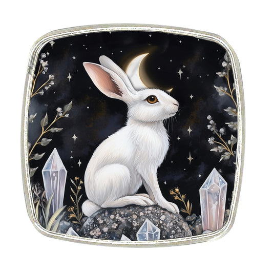 White Rabbit & Moon Magnet - Chrome Finish Large Magnet