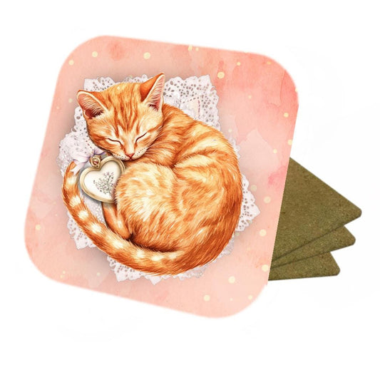 Ginger Cat Coasters: Handmade Cork Backed Coasters, Set of 4