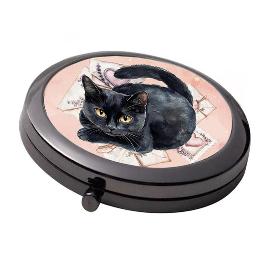 Black Cat Compact Mirror: Cottagecore Shabby Chic Double Mirror