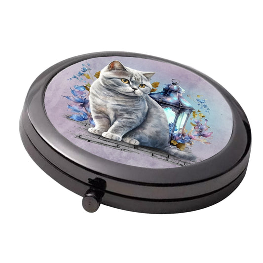 British Short Hair Cat - Smoke Black - Large Double Compact Mirror