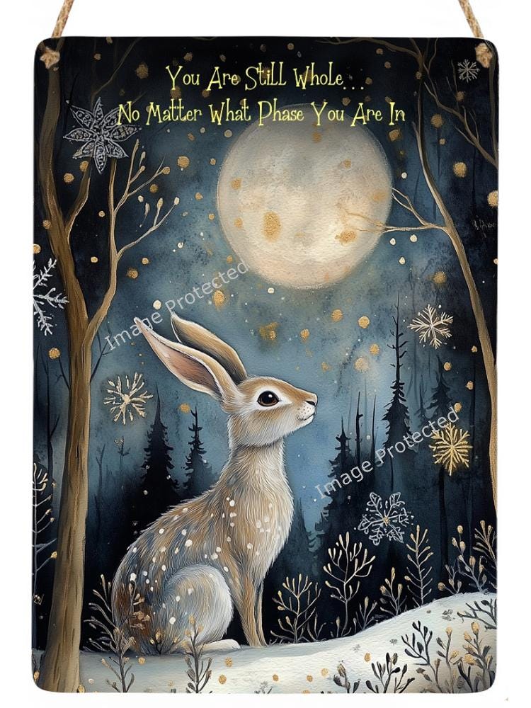 Moonlit Hare Metal Sign: Inspirational Art, Handmade Home Decor