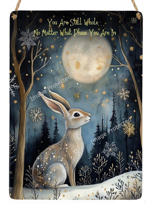 Moonlit Hare Metal Sign: Inspirational Art, Handmade Home Decor