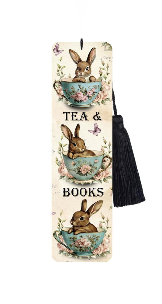 Bunny Rabbits Metal Bookmark With Black Tassel