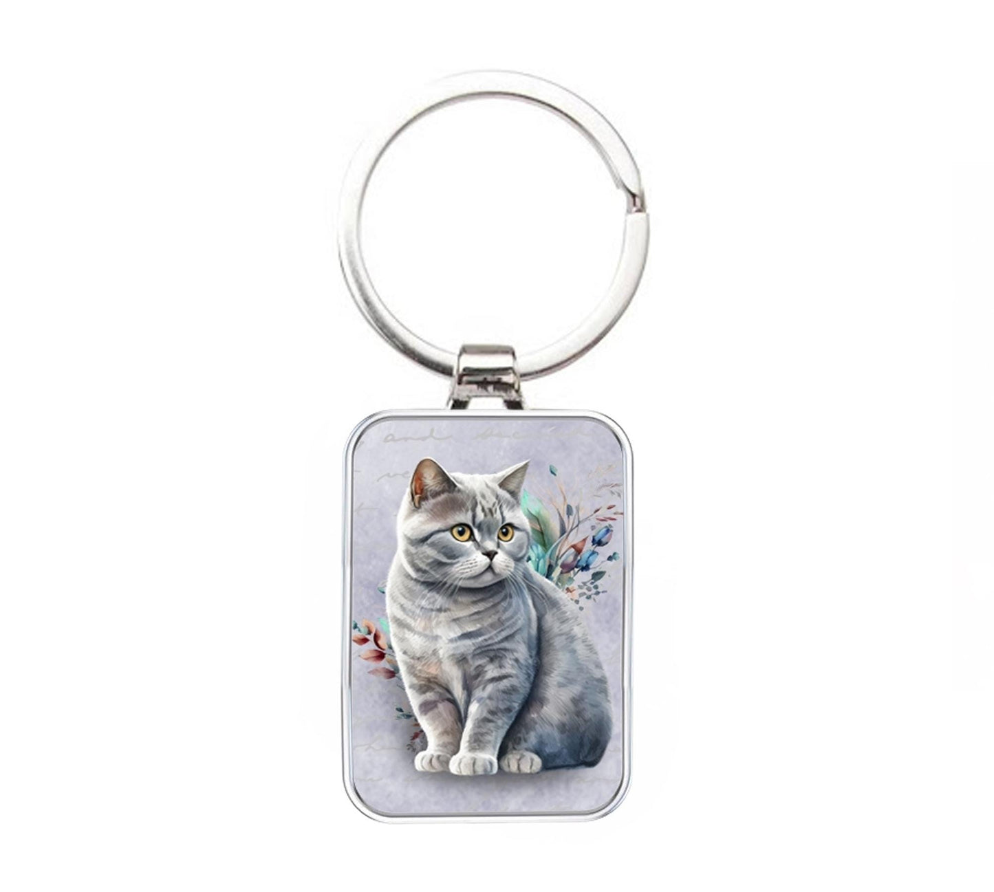 Silver Metal Keyring - British Short Hair Cat