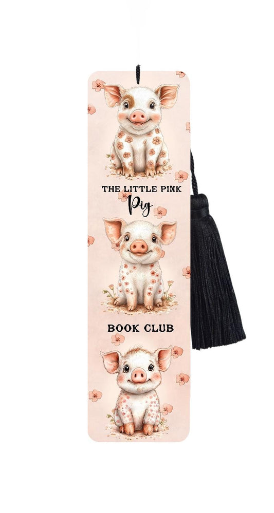 Pink Pig Metal Bookmark with Black Tassel