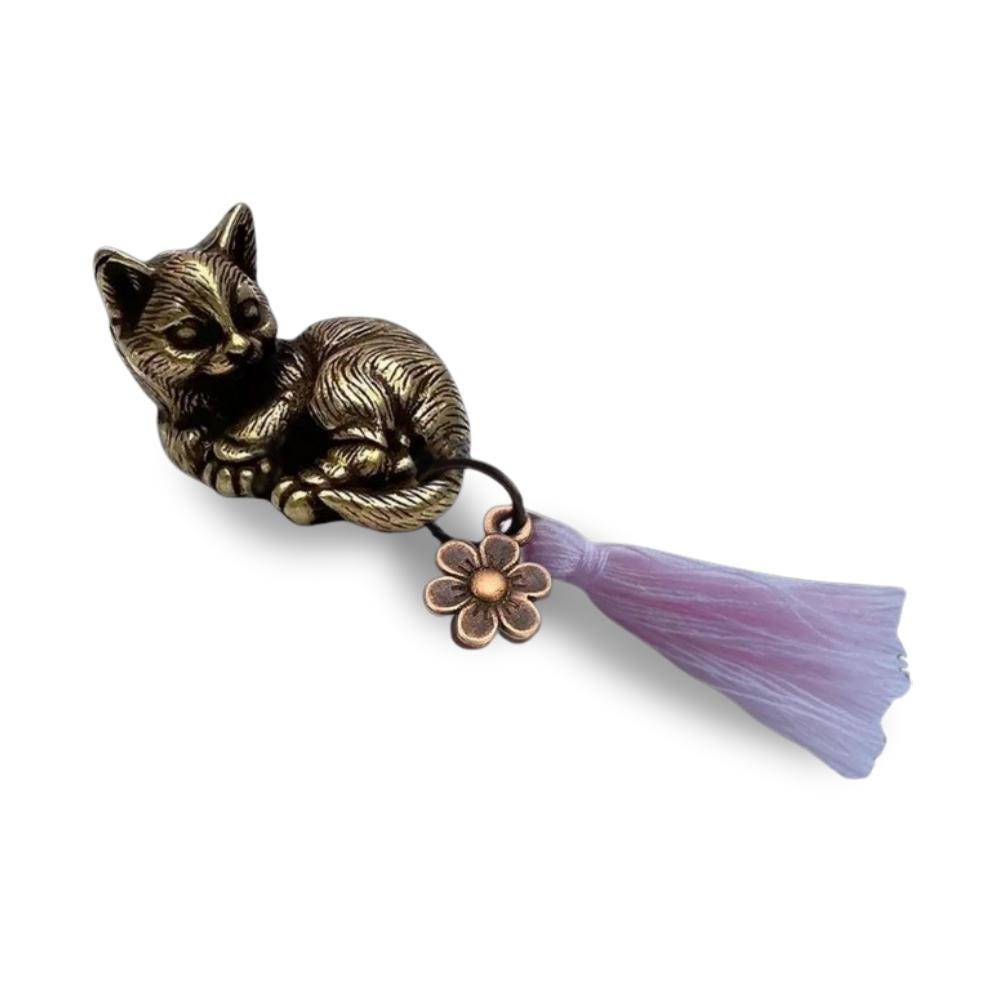 Brass Lucky Cat Charm with Tassel - Includes Bag & Card