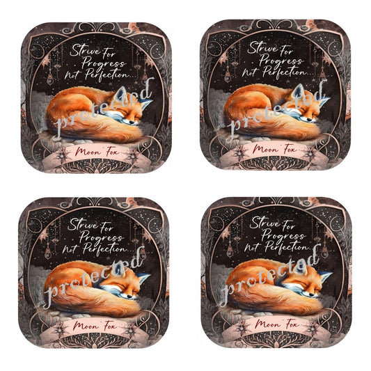 Moon Fox Coasters - Set of 4 Cork Backed Coasters