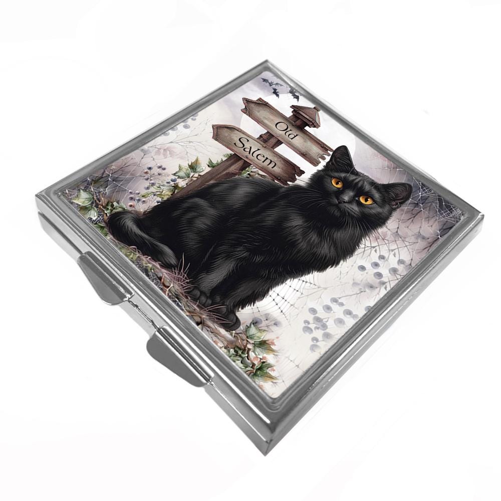 Black Cat Pill Box: Handmade Metal Trinket Box - Old Salem