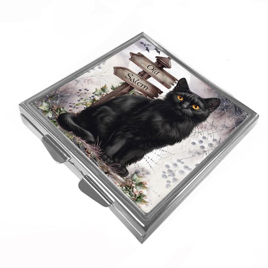 Black Cat Pill Box: Handmade Metal Trinket Box - Old Salem