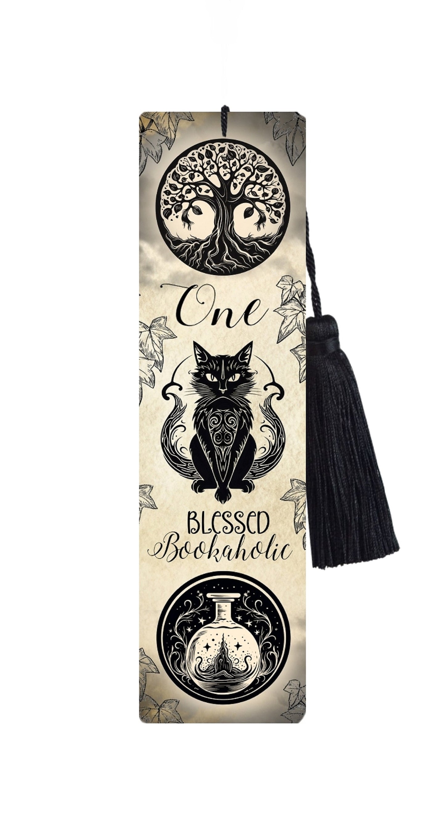 Large Metal Bookmark With Tassel - Black Cat Bookmark - One blessed bookaholic