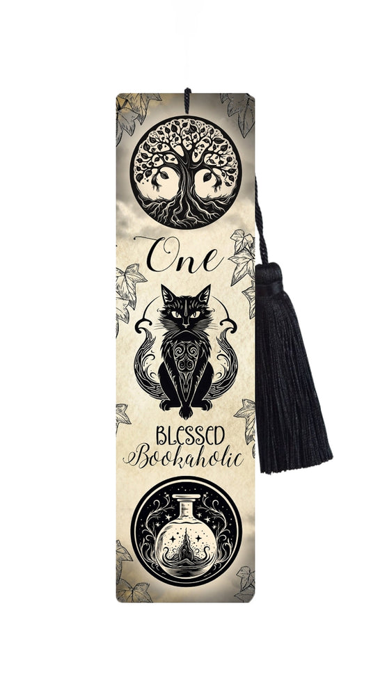Large Metal Bookmark With Tassel - Black Cat Bookmark - One blessed bookaholic